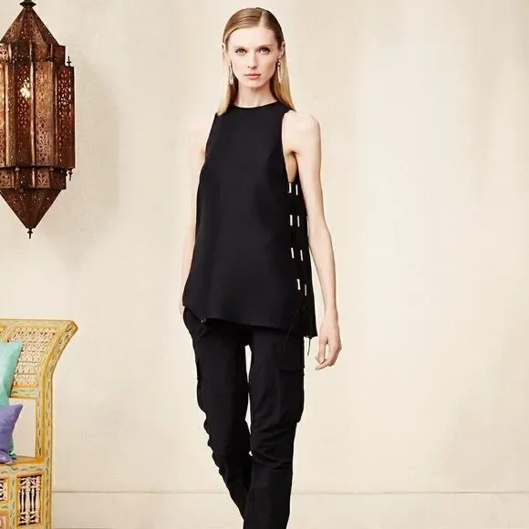 Ralph Lauren Spring/Summer 2015 Black Silk Shantung Sleeveless Tunic Blouse - Picture 2 of 16